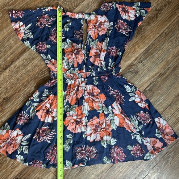 Lulu’s Botanic of Time Navy Blue Floral Print Tie-Front Skater Dress Size M - Picture 6 of 8